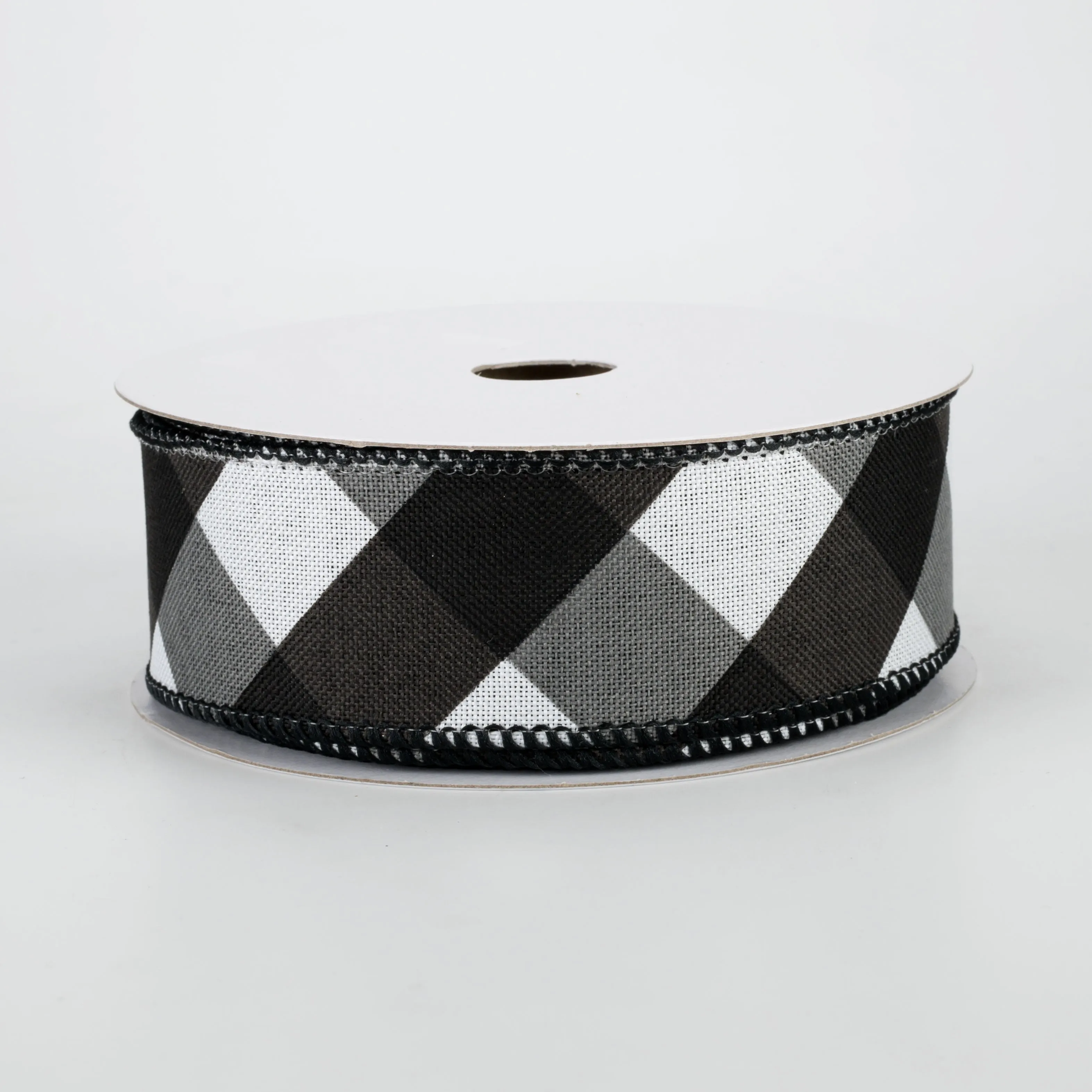 1.5" Bold Check Basketweave Ribbon: Black & White (10 Yards)