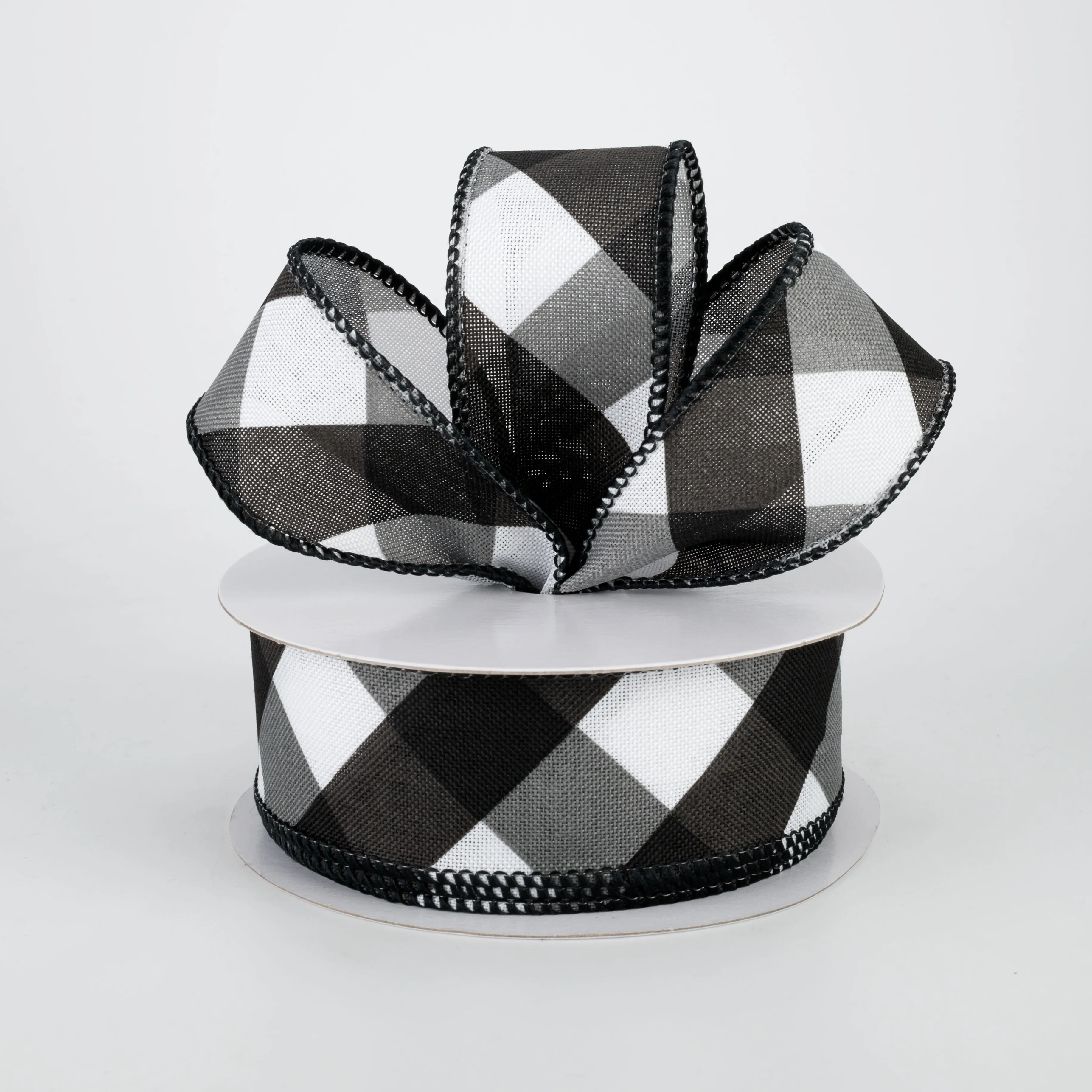 1.5" Bold Check Basketweave Ribbon: Black & White (10 Yards)