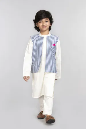 3Pcs Ivory Kurta Set with Waist Coat