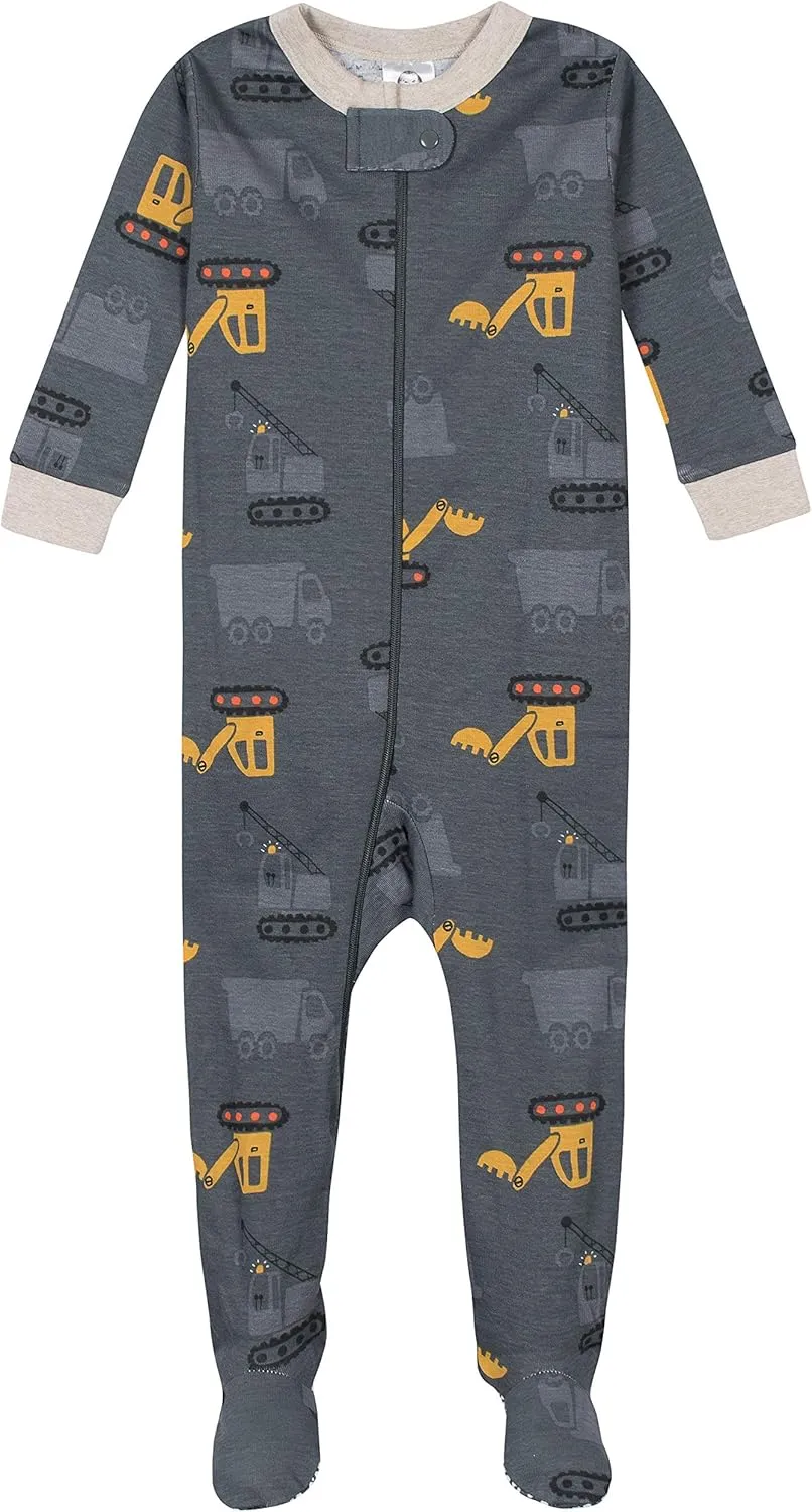 4-Pack Boys Safari Animals & Crab Snug Fit Footed Cotton Pajamas