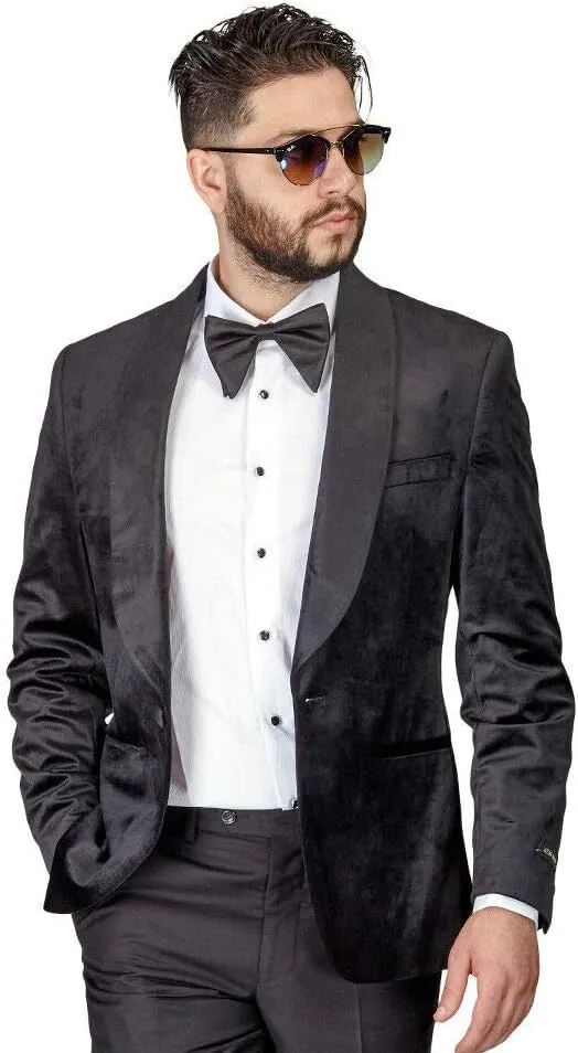 AZAR MAN Slim Fit 1 Button Velvet Shawl Dinner Jacket