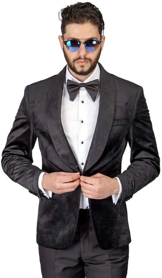 AZAR MAN Slim Fit 1 Button Velvet Shawl Dinner Jacket
