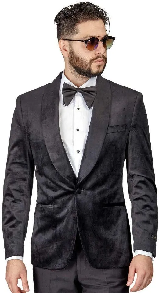 AZAR MAN Slim Fit 1 Button Velvet Shawl Dinner Jacket