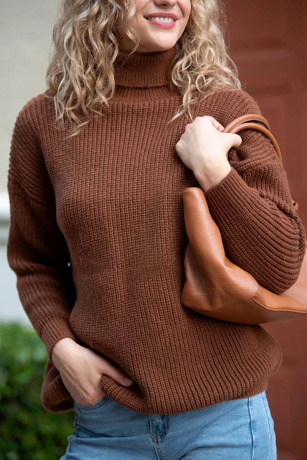 Back From Bali Womens High Turtleneck Sweater Oversized Slouchy Drop Shoulder Long Sleeves