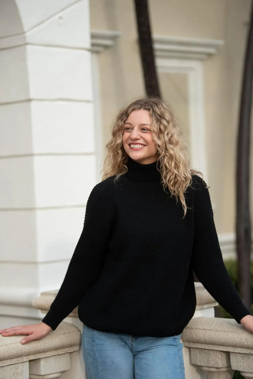 Back From Bali Womens High Turtleneck Sweater Oversized Slouchy Drop Shoulder Long Sleeves