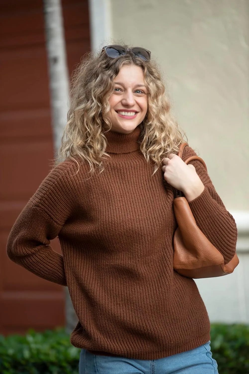 Back From Bali Womens High Turtleneck Sweater Oversized Slouchy Drop Shoulder Long Sleeves