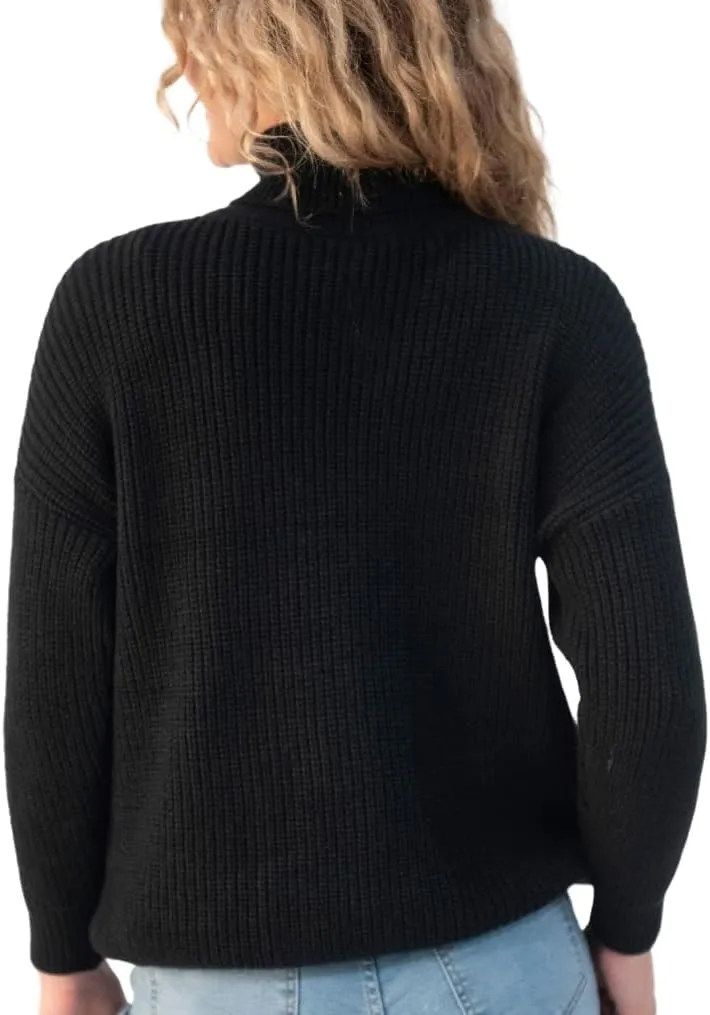 Back From Bali Womens High Turtleneck Sweater Oversized Slouchy Drop Shoulder Long Sleeves