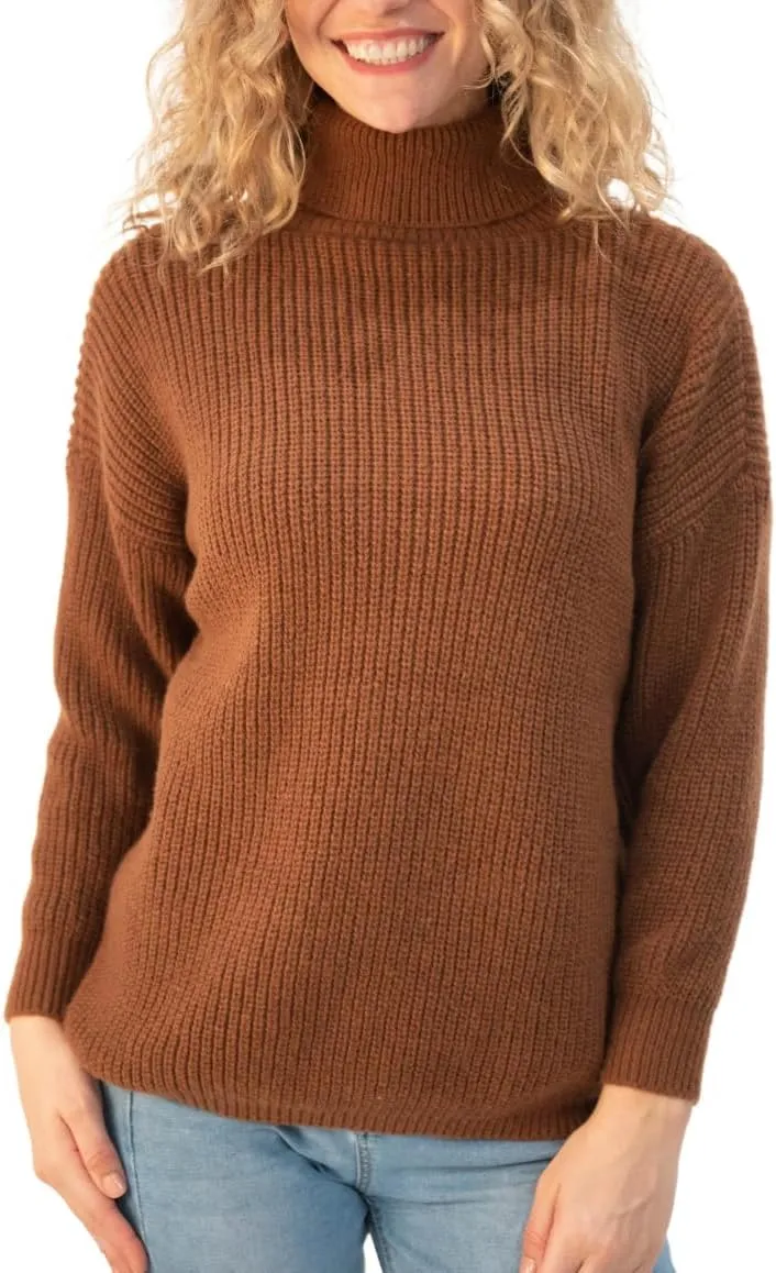 Back From Bali Womens High Turtleneck Sweater Oversized Slouchy Drop Shoulder Long Sleeves