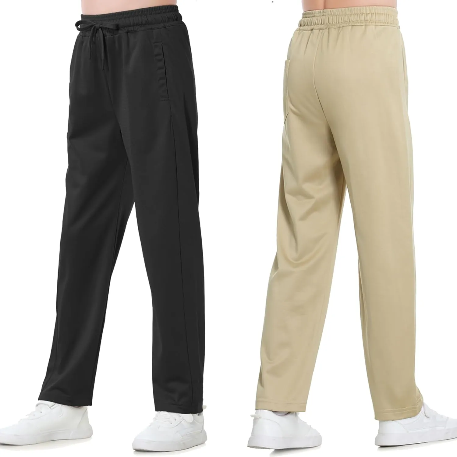 Boys Sweatpants Straight Leg Fit, Boy Athletic Joggers with Open Bottom and Drawstring Pockets for Sports Outdoors