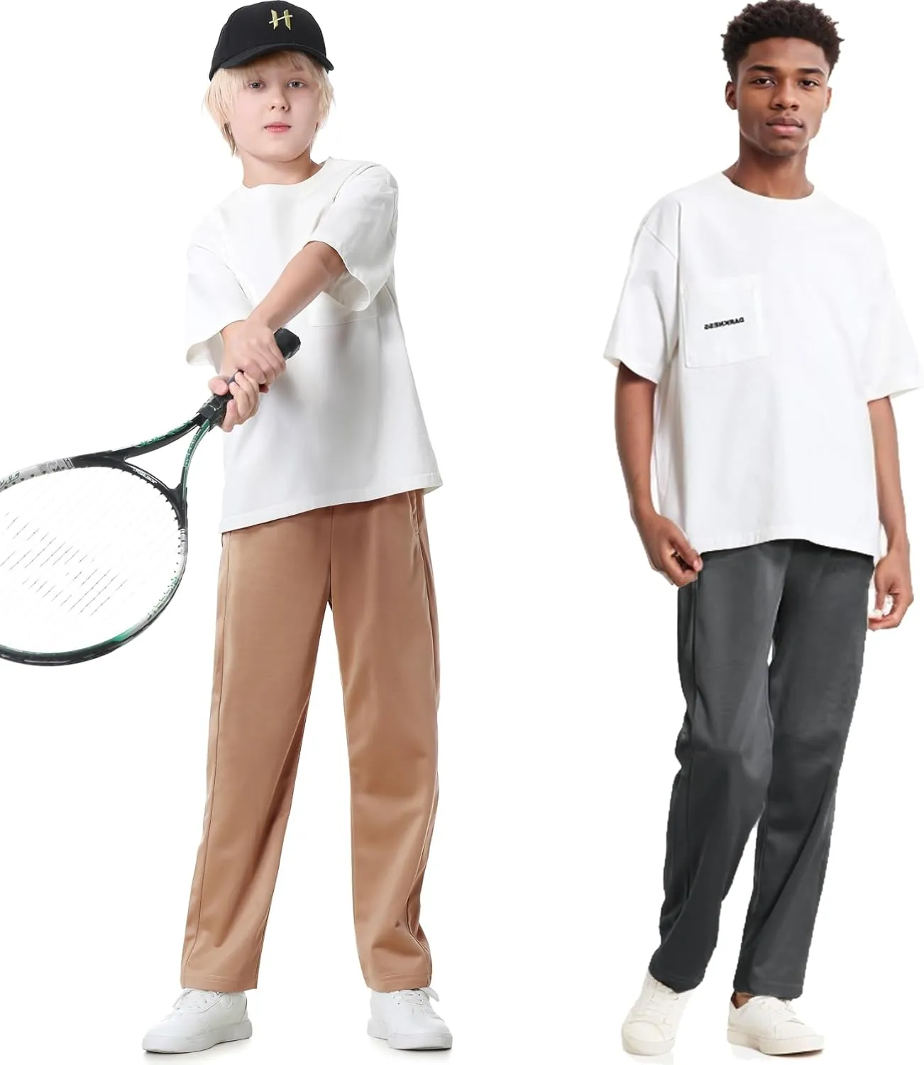 Boys Sweatpants Straight Leg Fit, Boy Athletic Joggers with Open Bottom and Drawstring Pockets for Sports Outdoors