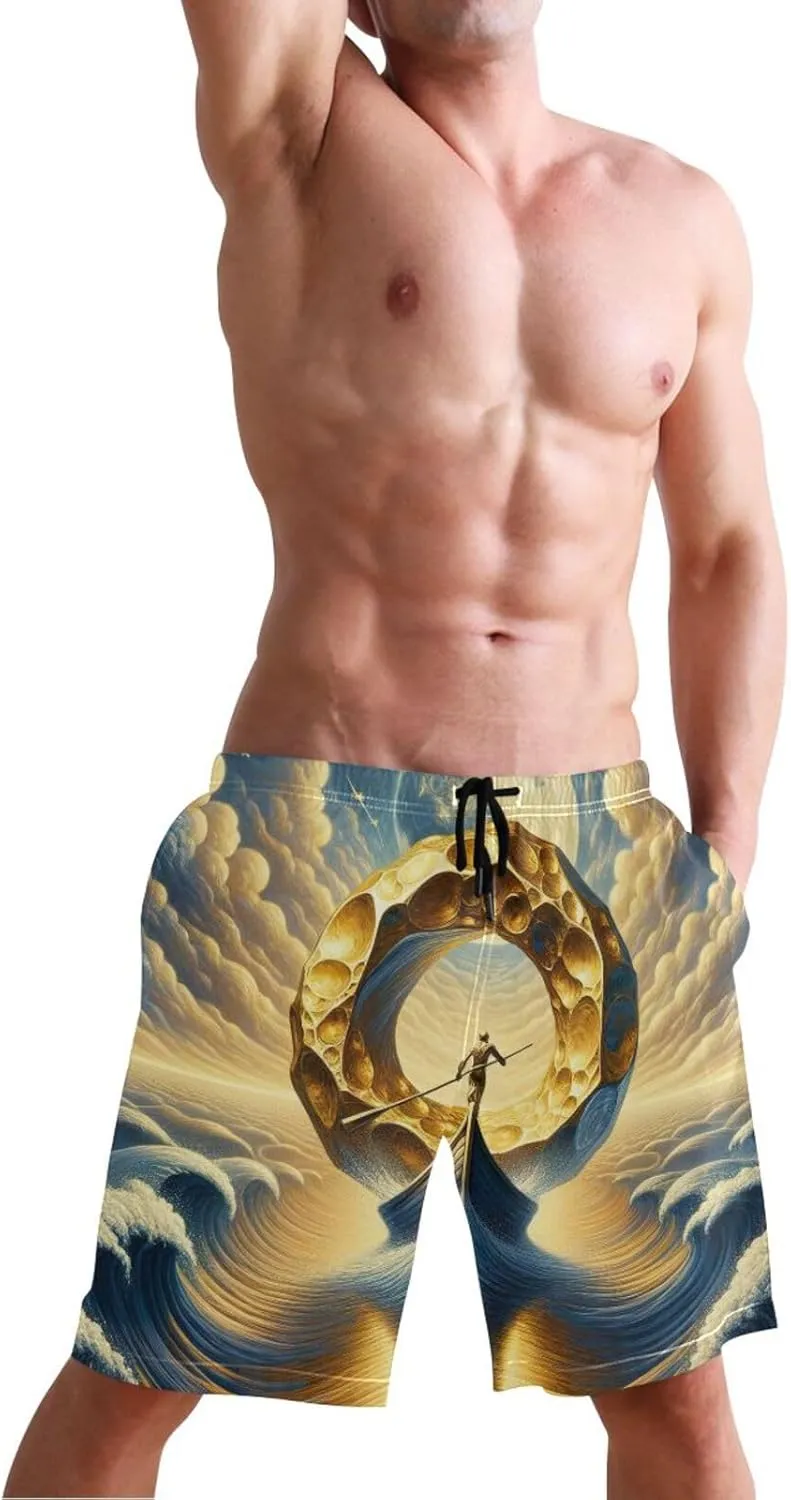CHIFIGNO Bold Vertical Stripes Black Trunks Men's Shorts, Small Quick Dry, Mens Board Shorts