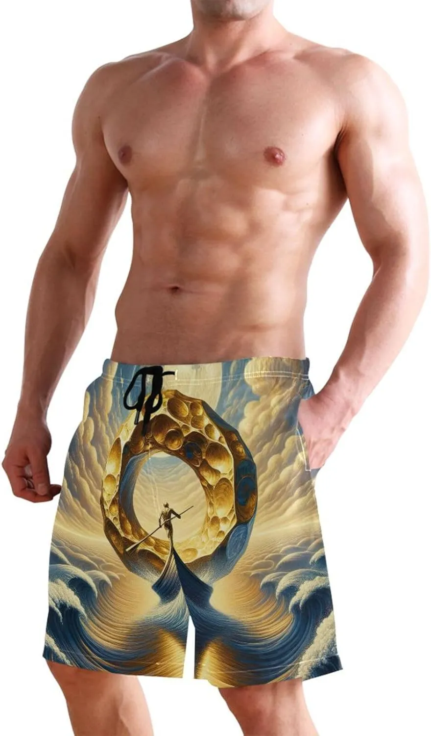 CHIFIGNO Bold Vertical Stripes Black Trunks Men's Shorts, Small Quick Dry, Mens Board Shorts
