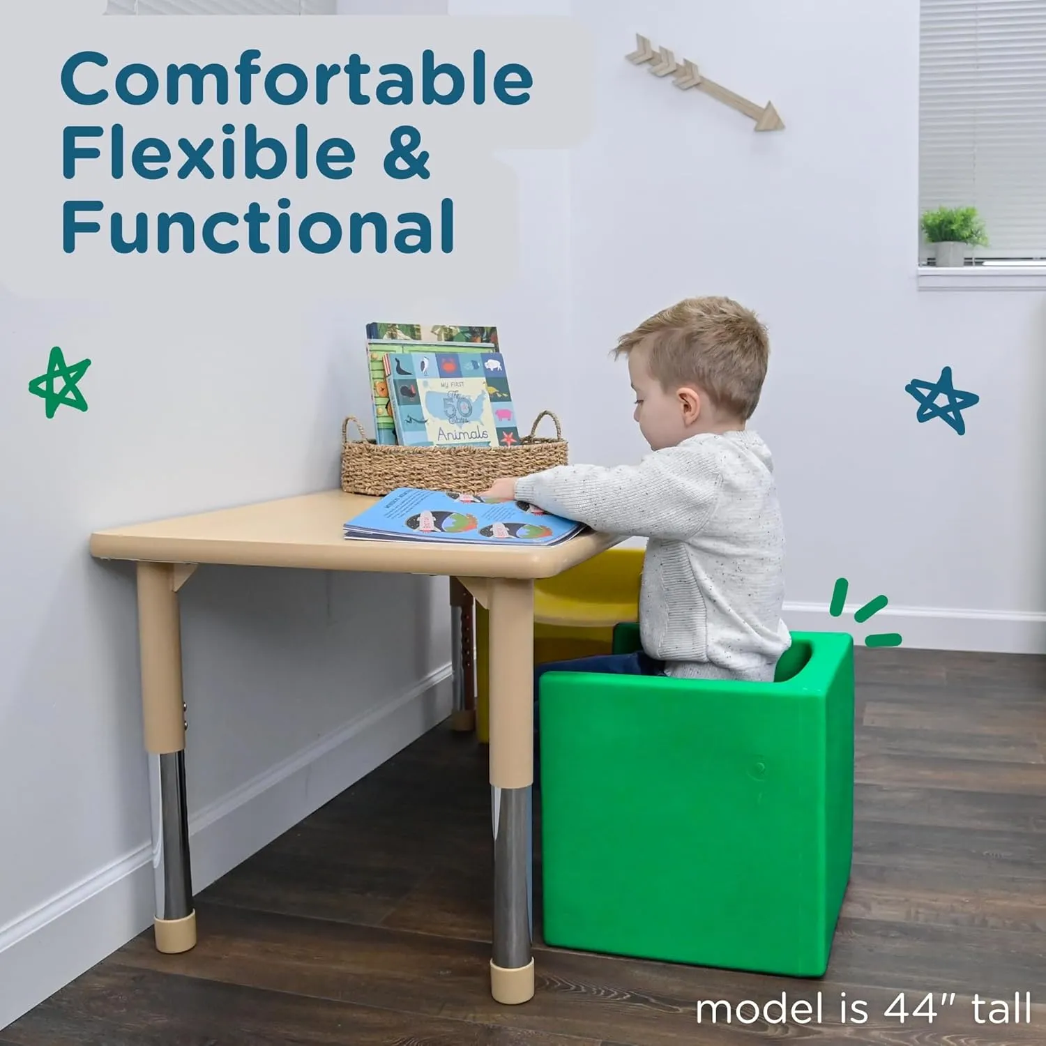 Children's Factory Cube Chair, Yellow, CF910-010, Flexible Seating Classroom Furniture for Kids Playroom, Daycare or Preschool, Toddler Reading Chair