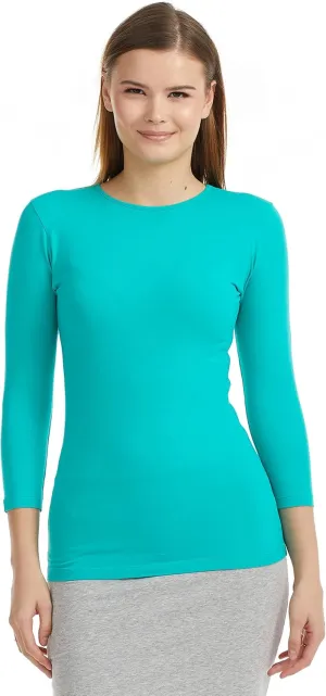 ESTEEZ Womens 3/4 Sleeve Cotton Snug Fit High Neck Base Layering T-Shirt