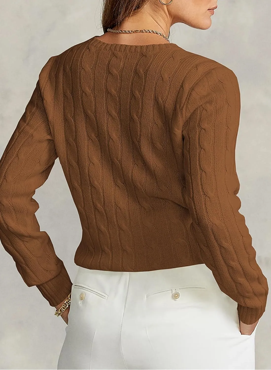 EVALESS Womens Cable Knitted Old Money Pullover Sweater Crewneck Business Casual Long Sleeve Tops