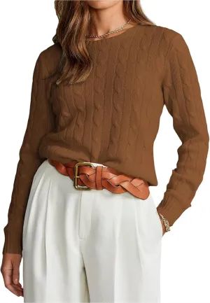 EVALESS Womens Cable Knitted Old Money Pullover Sweater Crewneck Business Casual Long Sleeve Tops