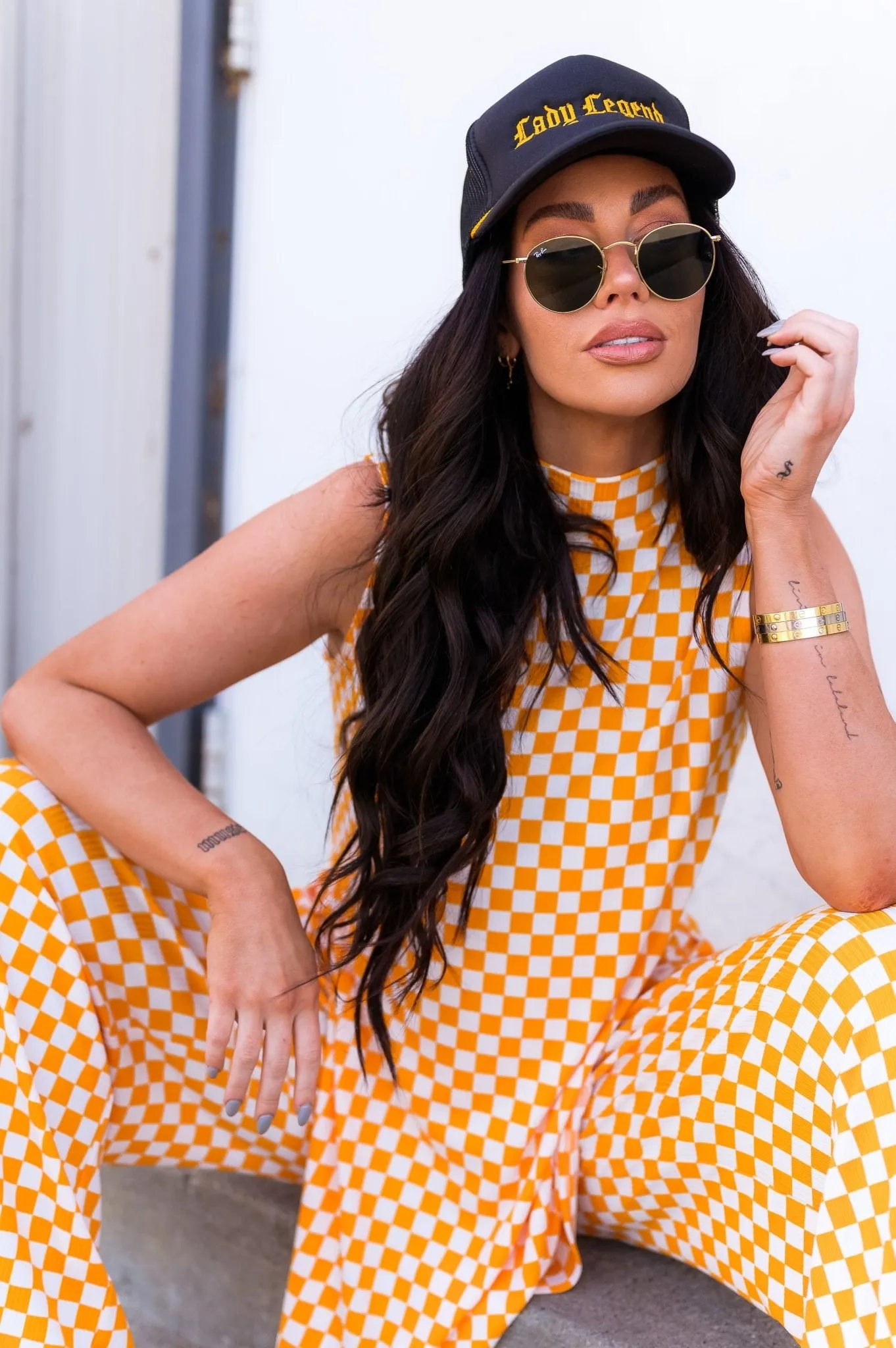 Gigi Sleeveless Ribbed Playsuit in Sunshine Check