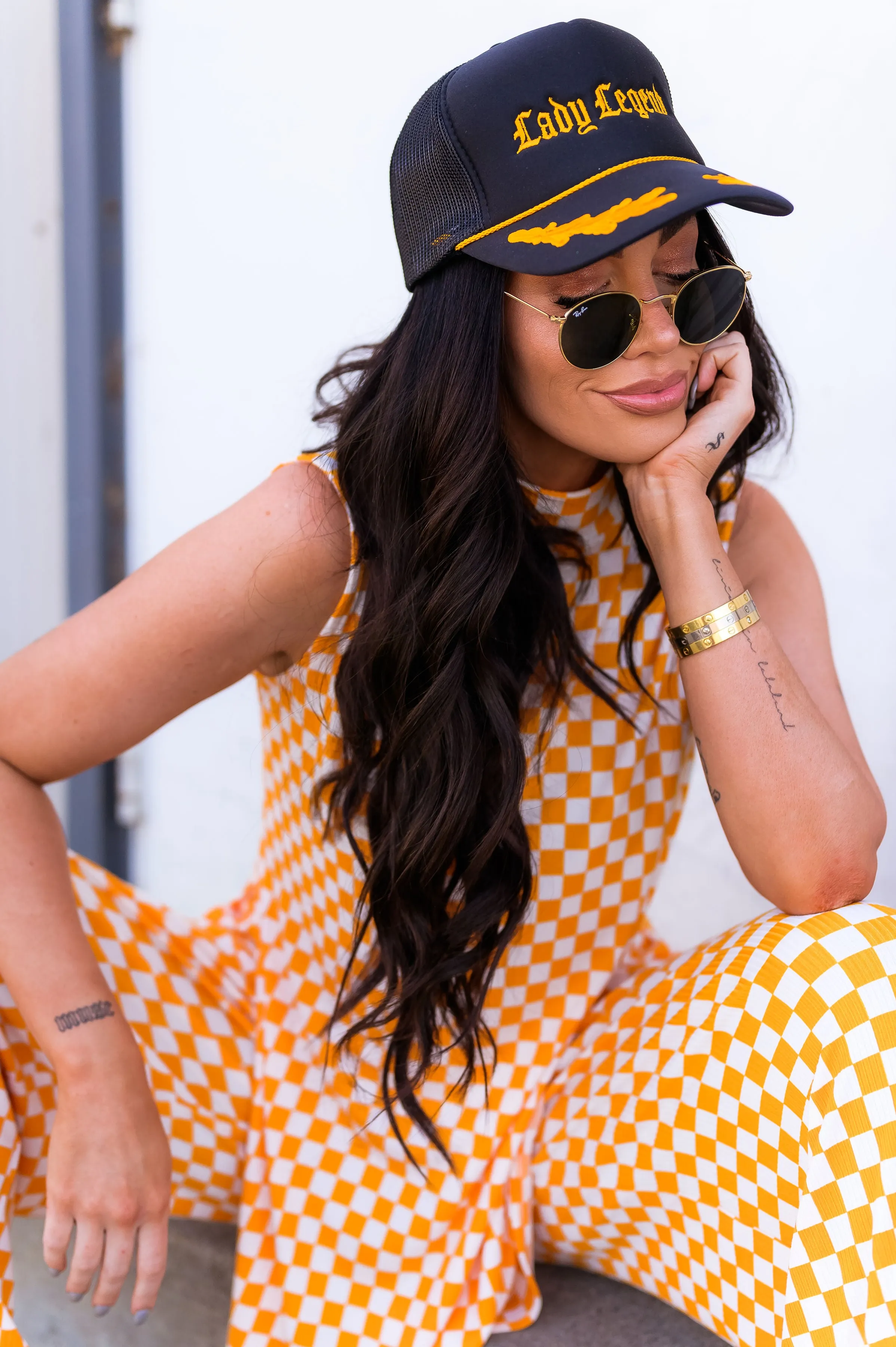 Gigi Sleeveless Ribbed Playsuit in Sunshine Check