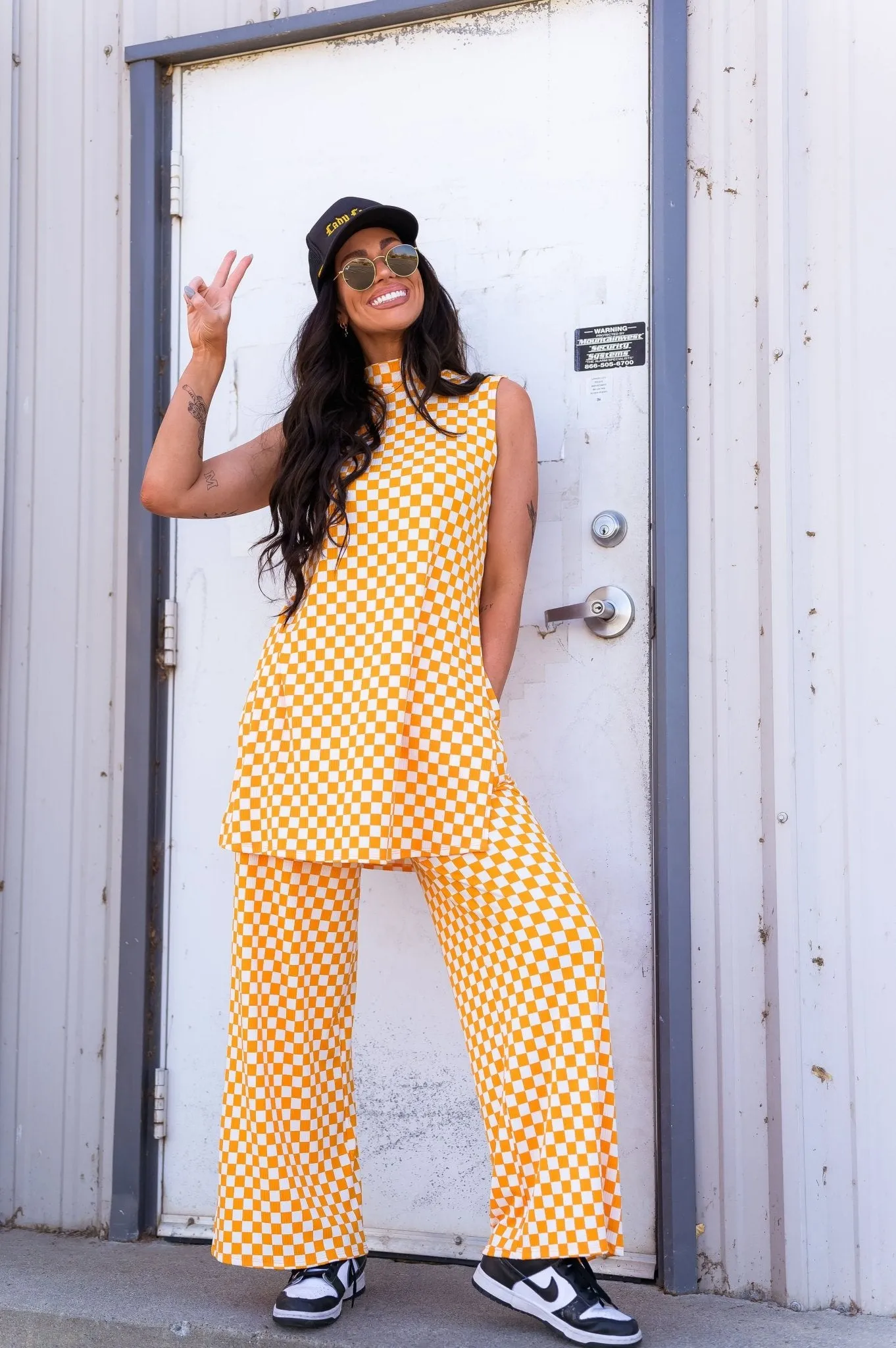 Gigi Sleeveless Ribbed Playsuit in Sunshine Check