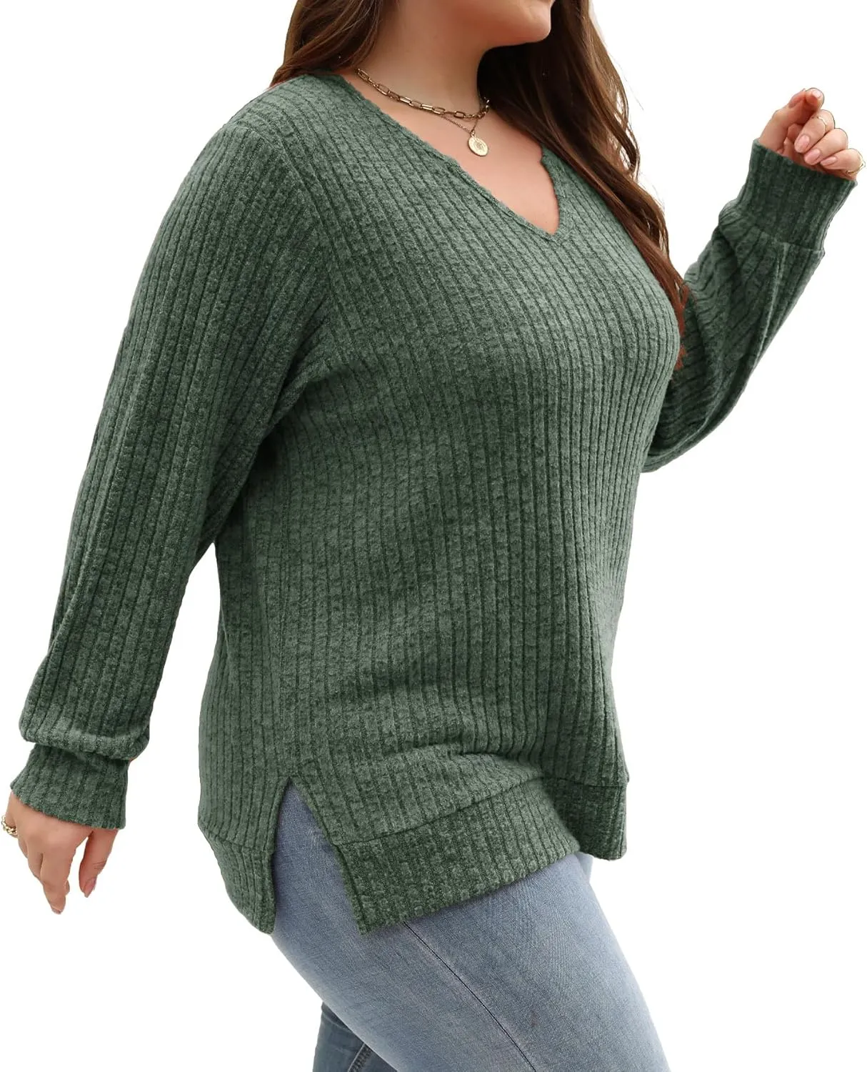 Gloria&Sarah Women's Casual Long Sleeve V Neck Lightweight Knitted Sweaters Loose Fit Plus Size Tunic Tops L-4XL