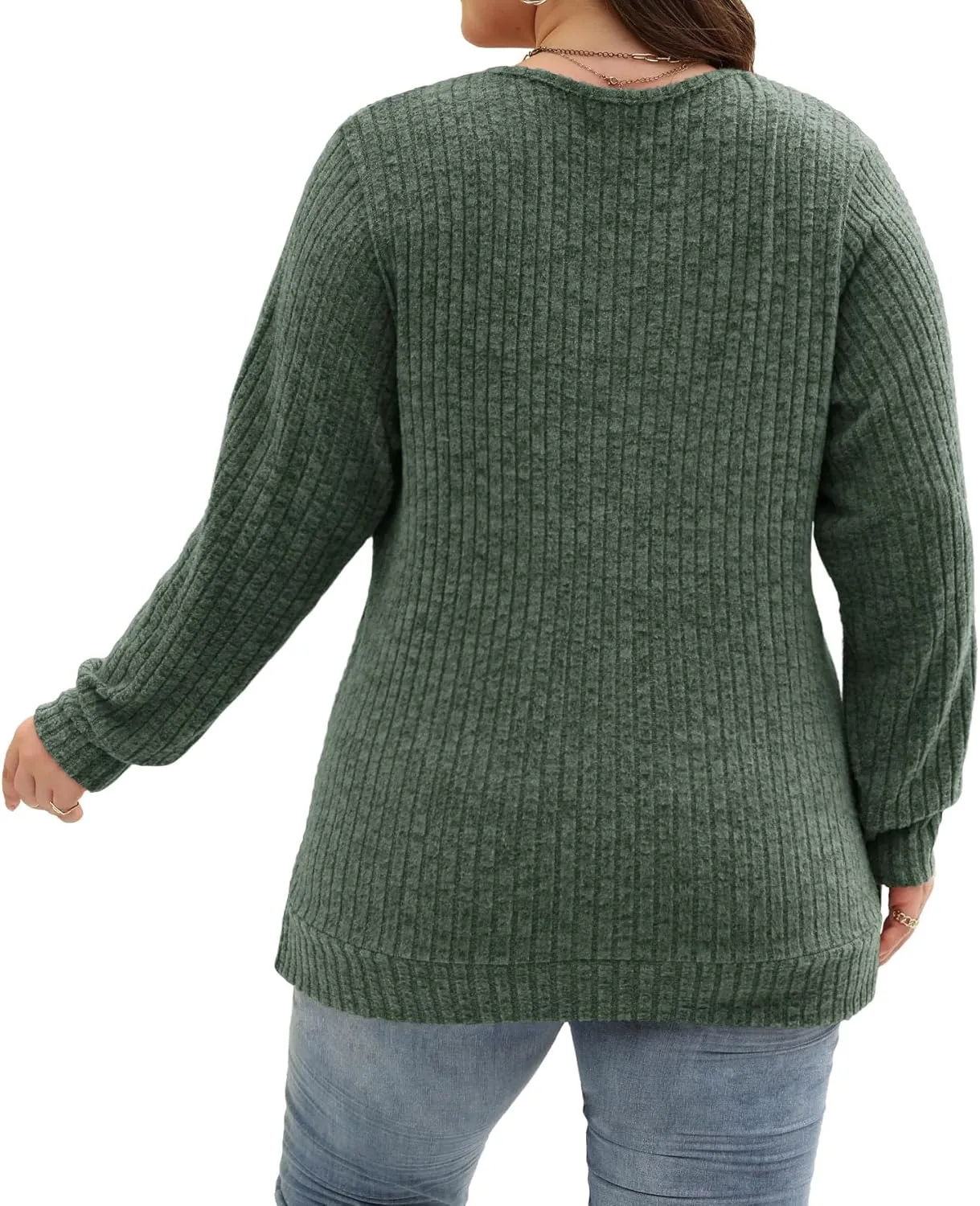 Gloria&Sarah Women's Casual Long Sleeve V Neck Lightweight Knitted Sweaters Loose Fit Plus Size Tunic Tops L-4XL