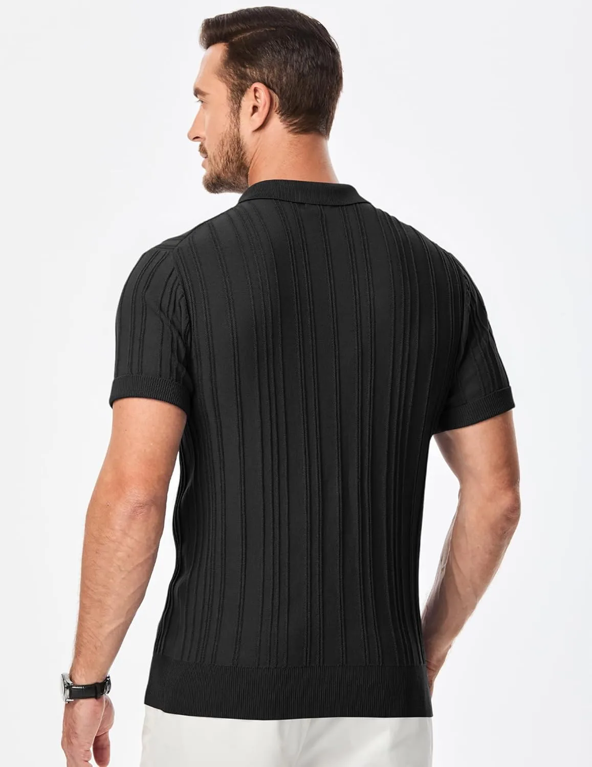 JMIERR Mens Casual Polo Shirt Short Sleeve Classic Fit Knit T Shirt Golf Shirts with Zipper