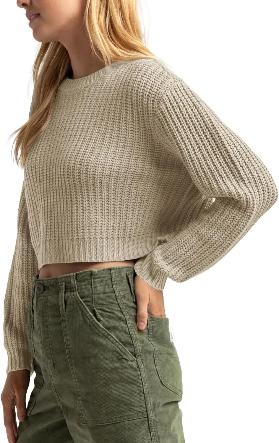 Jumppmile Women's Cropped Sweater Knit Long Sleeve Crewneck Soft Pullover Sweater Top