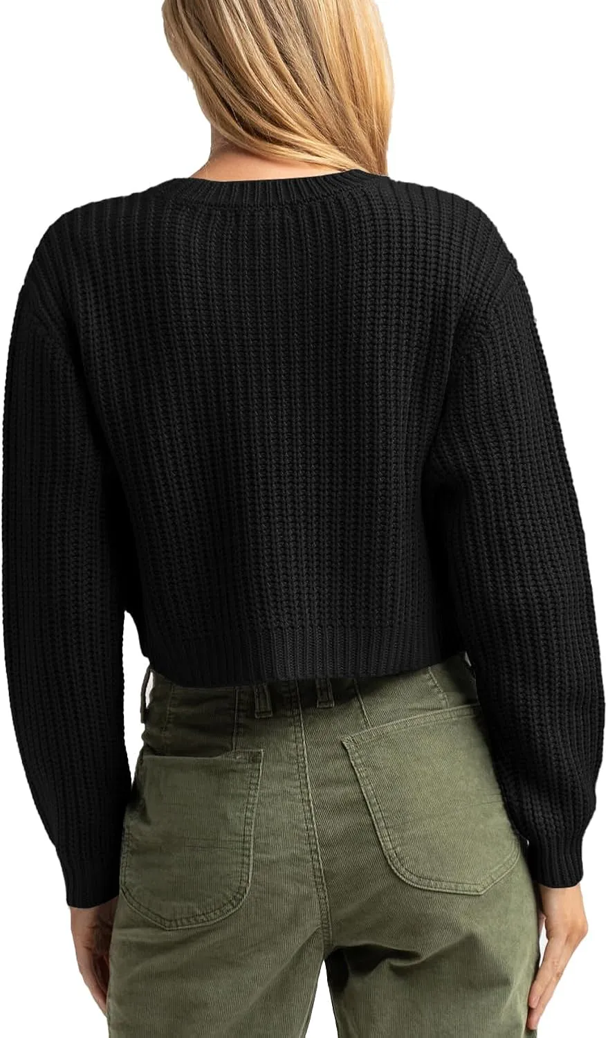 Jumppmile Women's Cropped Sweater Knit Long Sleeve Crewneck Soft Pullover Sweater Top