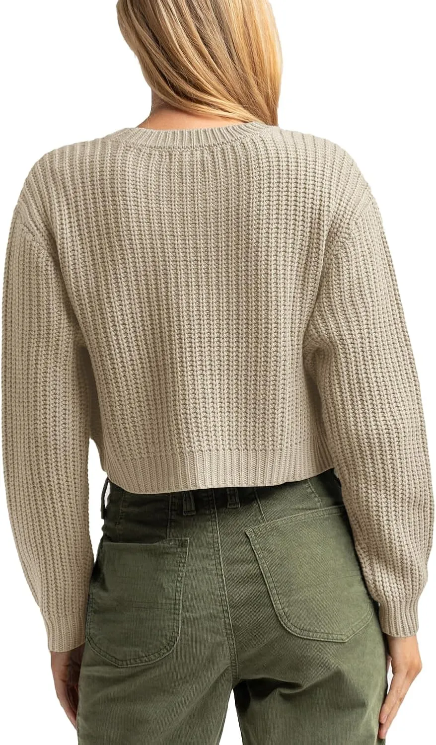 Jumppmile Women's Cropped Sweater Knit Long Sleeve Crewneck Soft Pullover Sweater Top