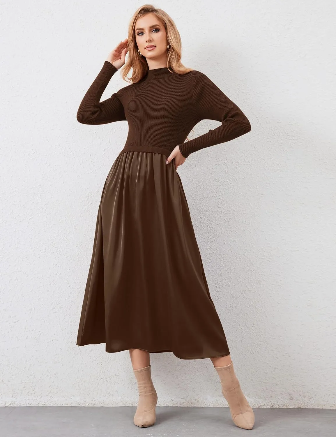 Lauweion Women's Turtleneck Sweater Maxi Dress Long Sleeve Slim Fit Ribbed Knit Pullover Jumper Top Flowy Long Dresses