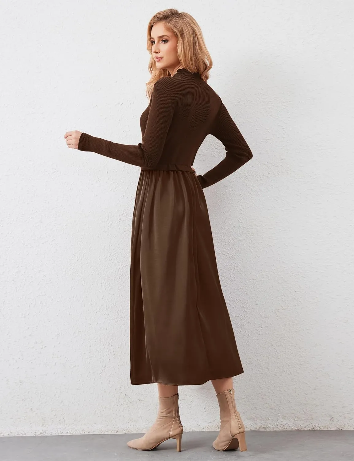 Lauweion Women's Turtleneck Sweater Maxi Dress Long Sleeve Slim Fit Ribbed Knit Pullover Jumper Top Flowy Long Dresses