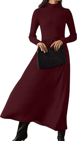 Lauweion Women's Turtleneck Sweater Maxi Dress Long Sleeve Slim Fit Ribbed Knit Pullover Jumper Top Flowy Long Dresses