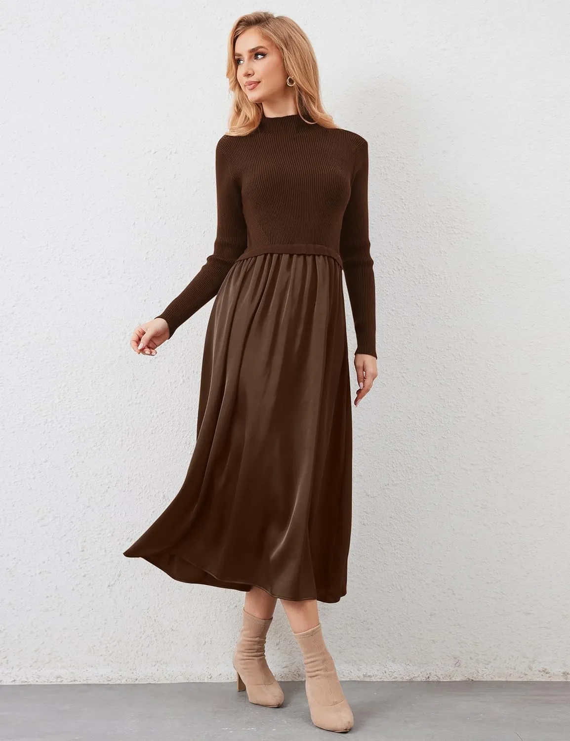 Lauweion Women's Turtleneck Sweater Maxi Dress Long Sleeve Slim Fit Ribbed Knit Pullover Jumper Top Flowy Long Dresses