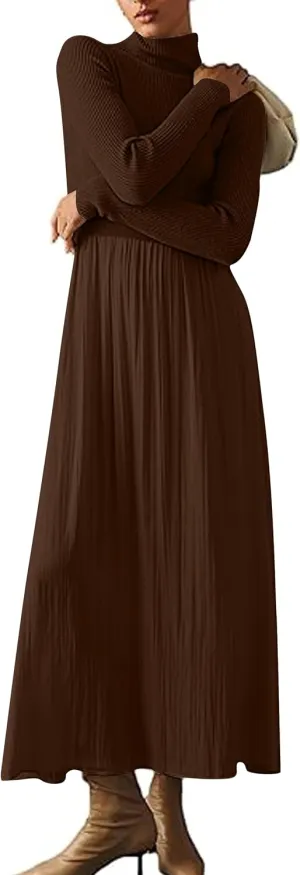 Lauweion Women's Turtleneck Sweater Maxi Dress Long Sleeve Slim Fit Ribbed Knit Pullover Jumper Top Flowy Long Dresses