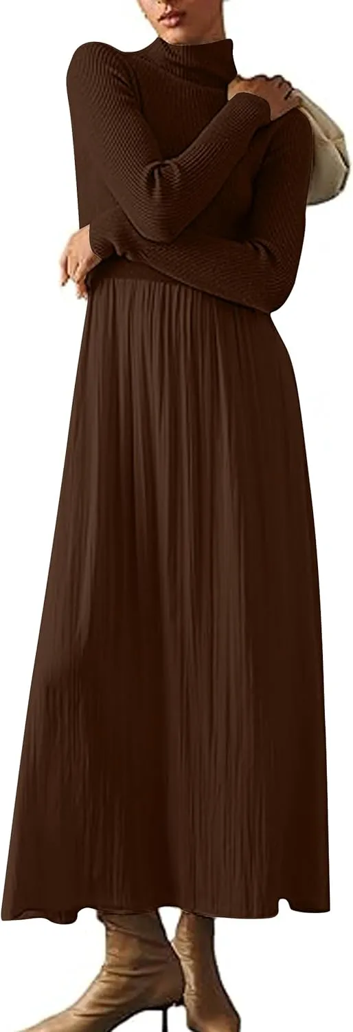 Lauweion Women's Turtleneck Sweater Maxi Dress Long Sleeve Slim Fit Ribbed Knit Pullover Jumper Top Flowy Long Dresses