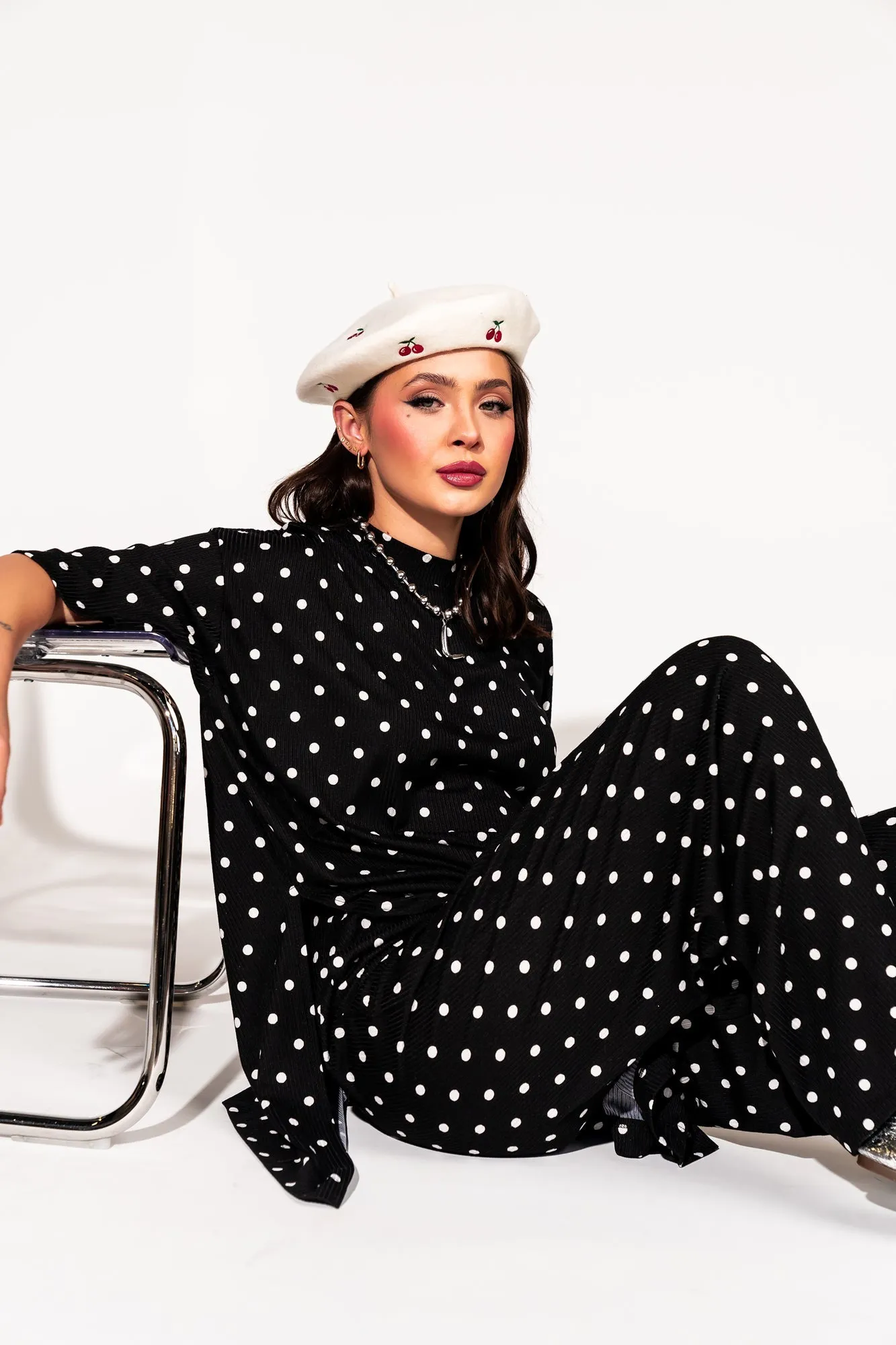 Leveled Up Ribbed Playsuit in Polka Dot