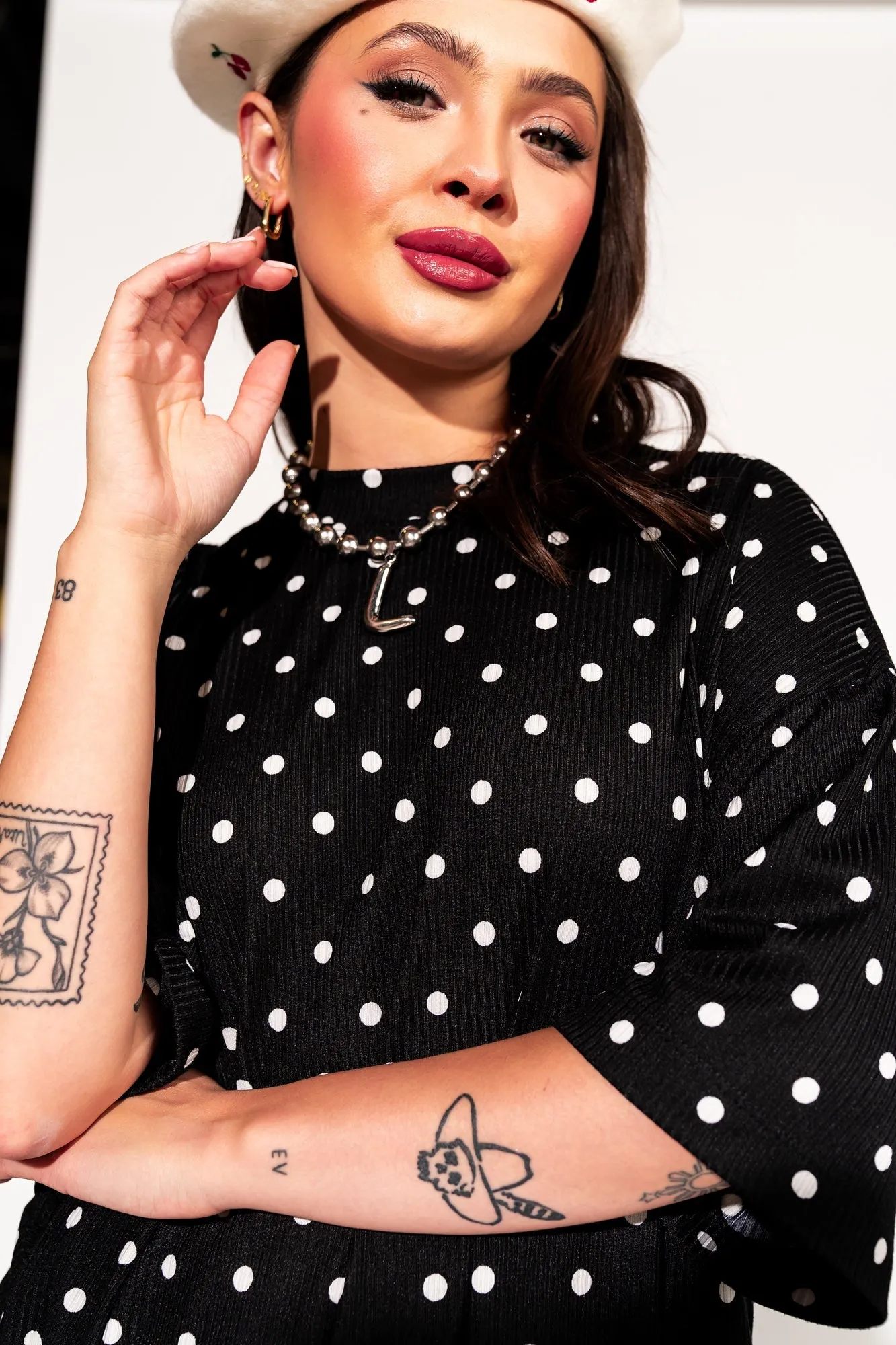 Leveled Up Ribbed Playsuit in Polka Dot