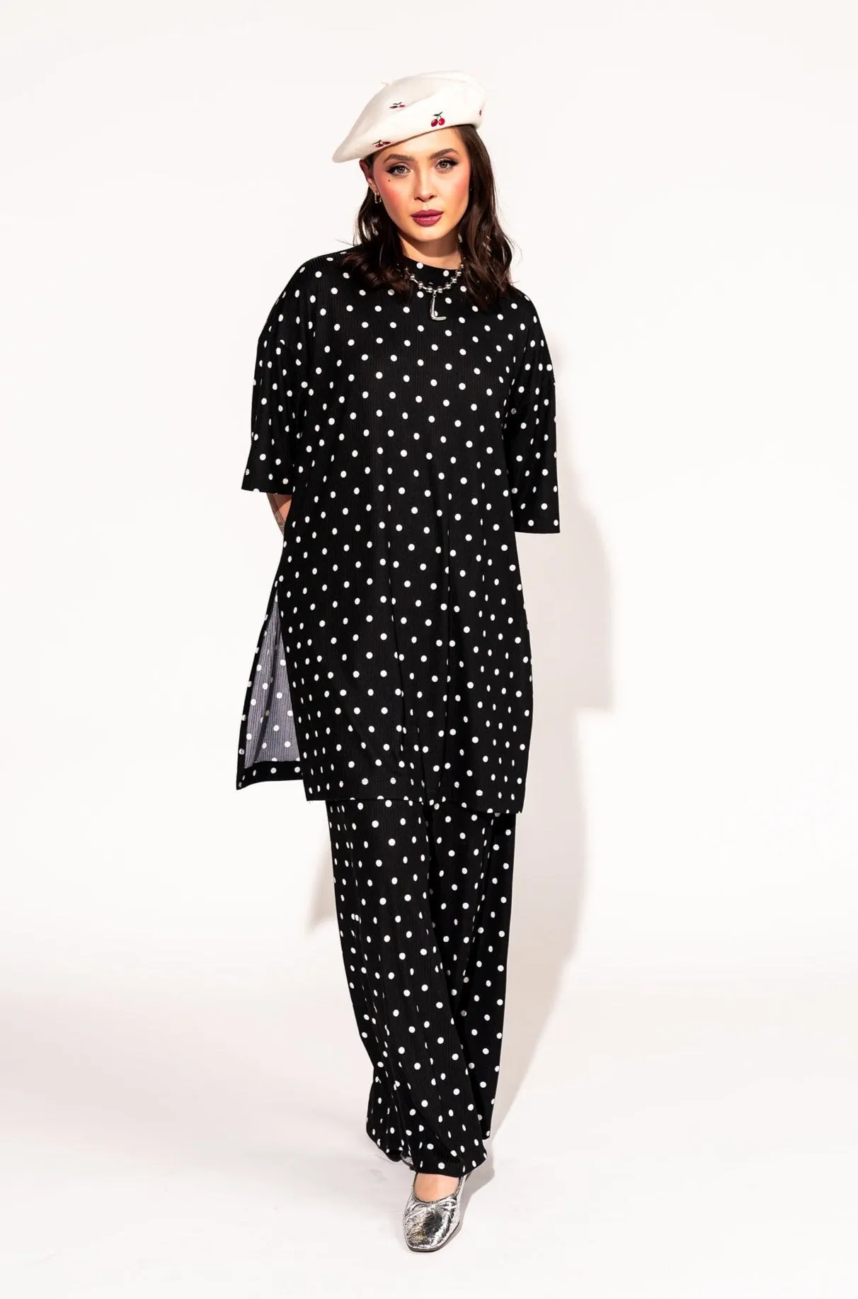Leveled Up Ribbed Playsuit in Polka Dot