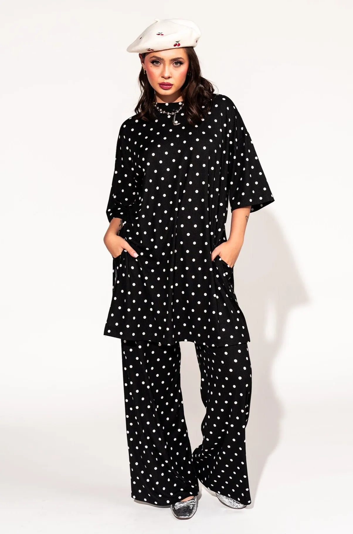 Leveled Up Ribbed Playsuit in Polka Dot