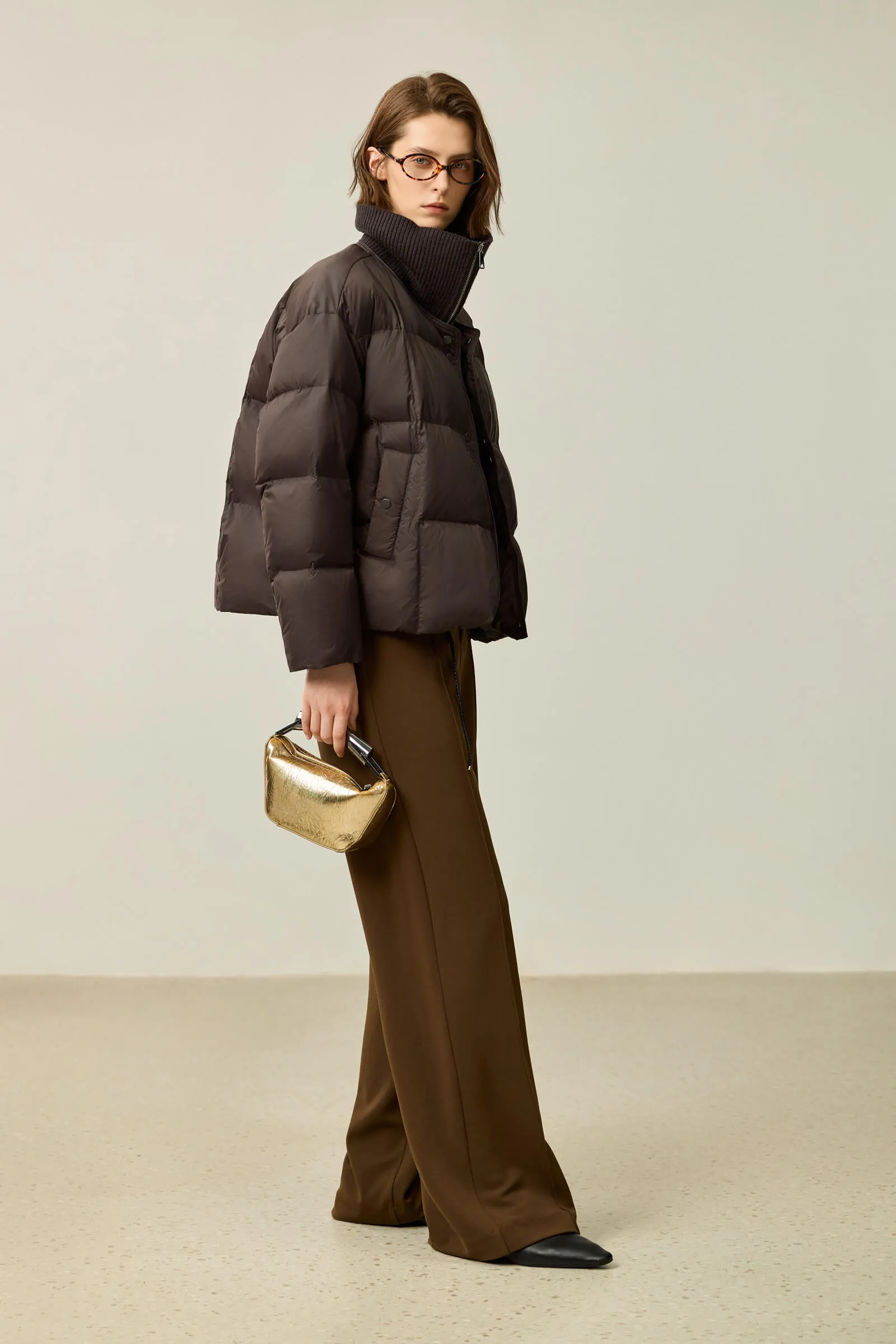LILY Puff Sleeve Duck Down Coat with Layered Look