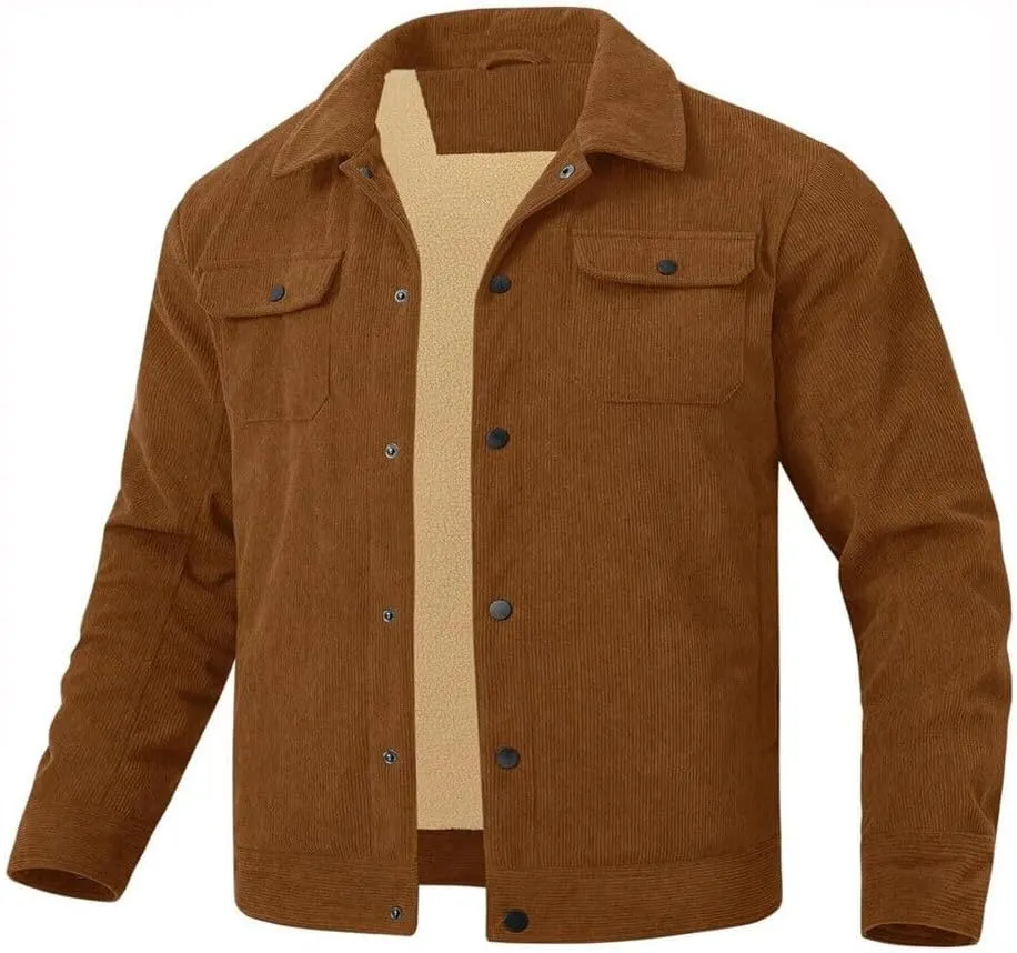 Men's Corduroy Coat Jacket Casual Sports Slim Fit Winter Warm Fleece Overcoat