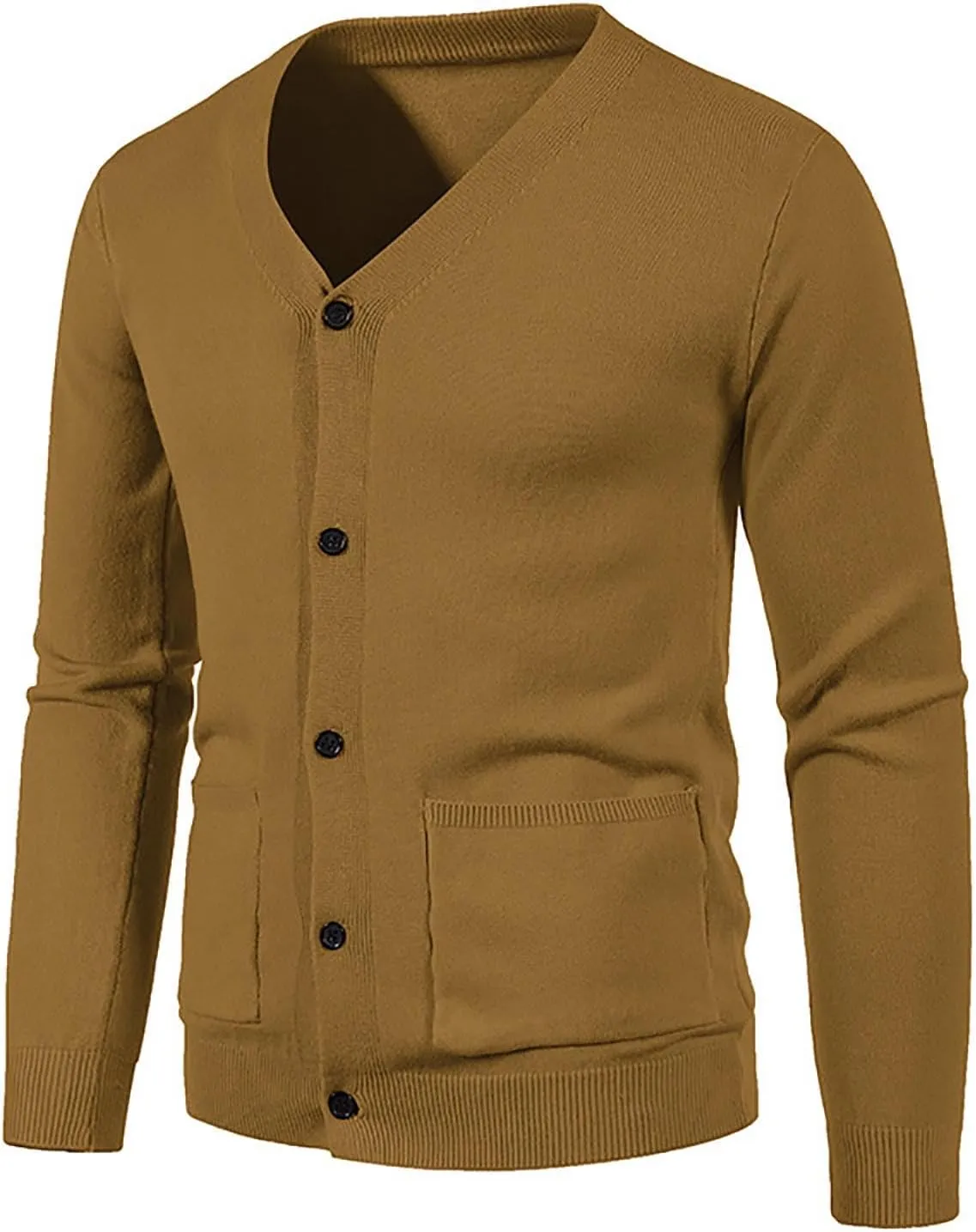 Men's Knit Cardigan Sweater V Neck Button up Sweaters Ribbed Cardigan Sweater with Pockets Long-Sleeve Soft Cardigan
