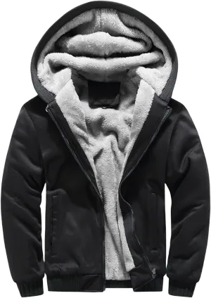 Men's Sherpa Hoodie Jacket Fleece Lined Zip Up Soft Casual Thicken Sweatshirt Full Zipper Sweaters Warm Winter Coat