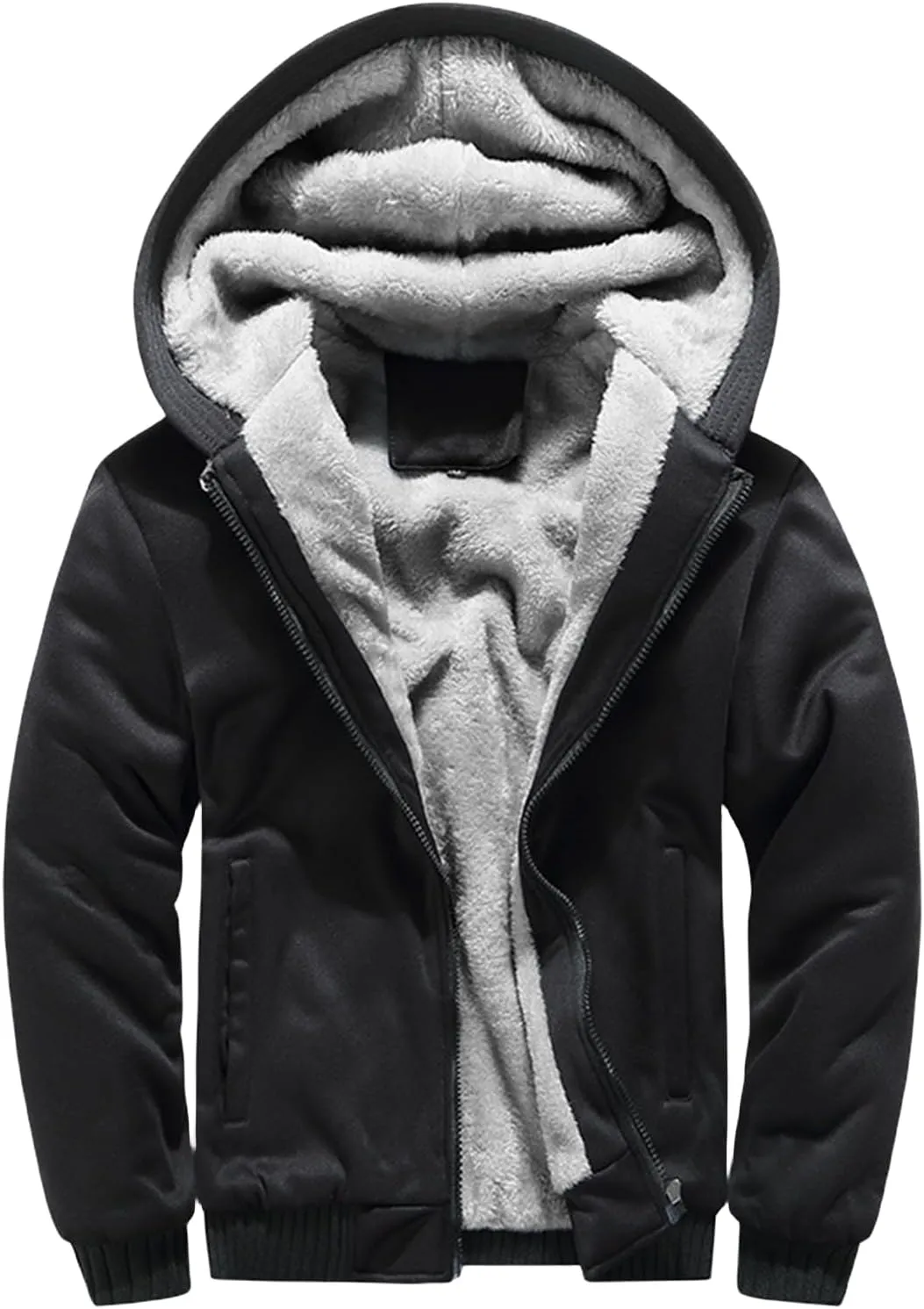 Men's Sherpa Hoodie Jacket Fleece Lined Zip Up Soft Casual Thicken Sweatshirt Full Zipper Sweaters Warm Winter Coat