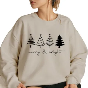 Merry & Bright Christmas Trees Sweatshirt, Christmas Sweatshirt, Holiday Sweater, Womens Holiday Sweatshirt, Christmas Shirt, Winter Shirt