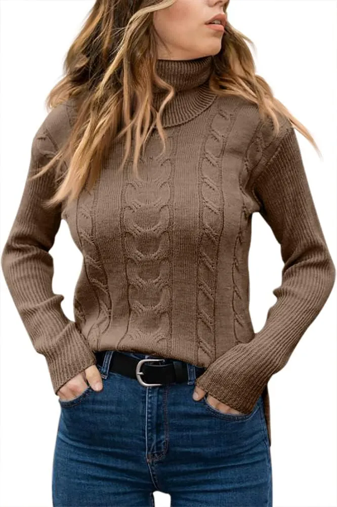 MNCEGEER Women Turtleneck Sweater Long Sleeve Soft Cable Knit Winter Pullover