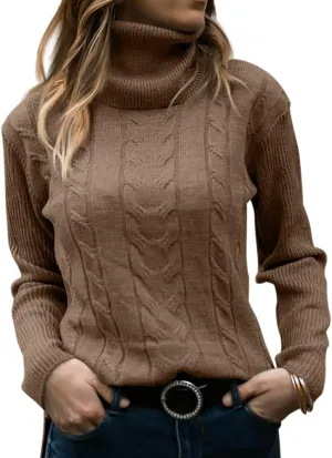 MNCEGEER Women Turtleneck Sweater Long Sleeve Soft Cable Knit Winter Pullover