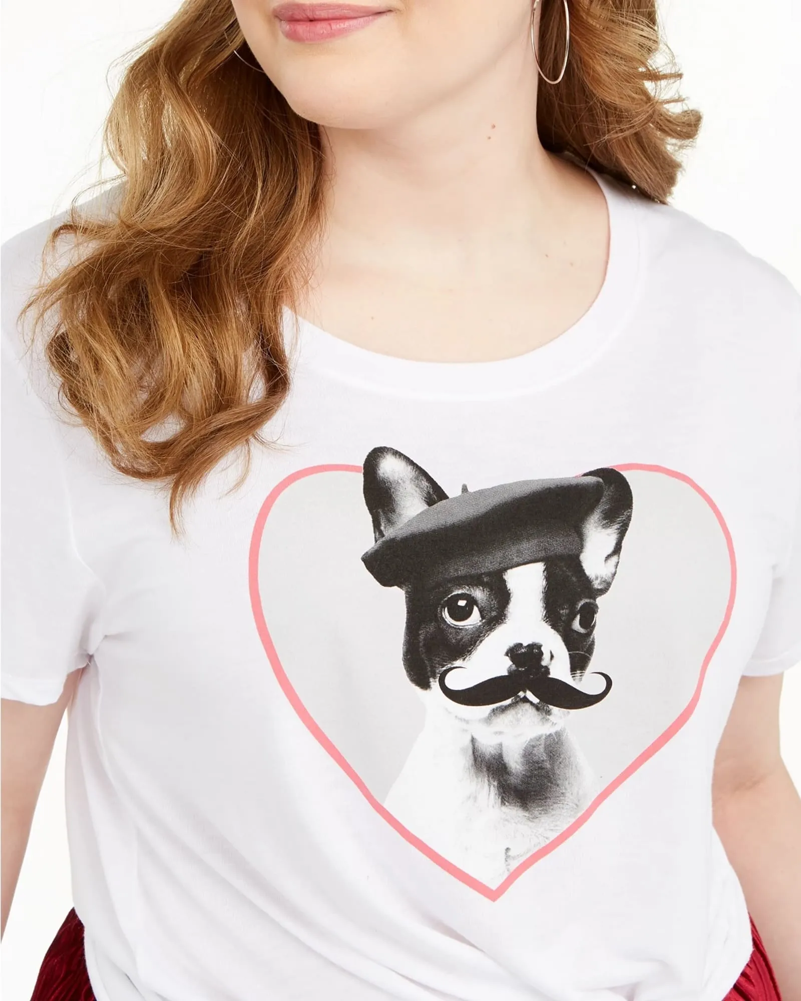 Modern Lux Women's Trendy Plus French Bulldog Graphic T-Shirt White Size 1X | White