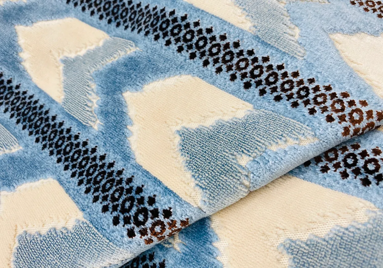NEW Designer Heavyweight Striped Chevron Upholstery Fabric - Light Blue