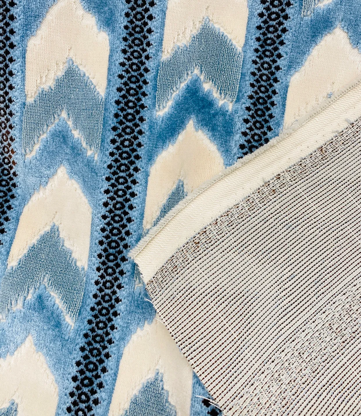 NEW Designer Heavyweight Striped Chevron Upholstery Fabric - Light Blue